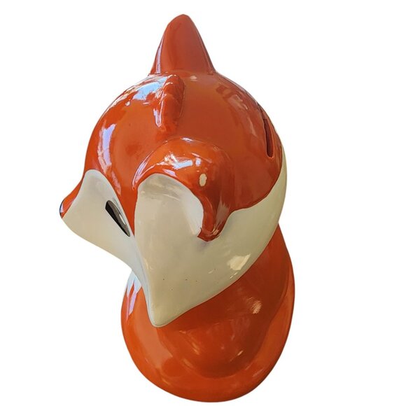 Red Fox Ceramic Coin Bank Burnt Orange White Fab NY Piggy Bank Foxy - Picture 6 of 11